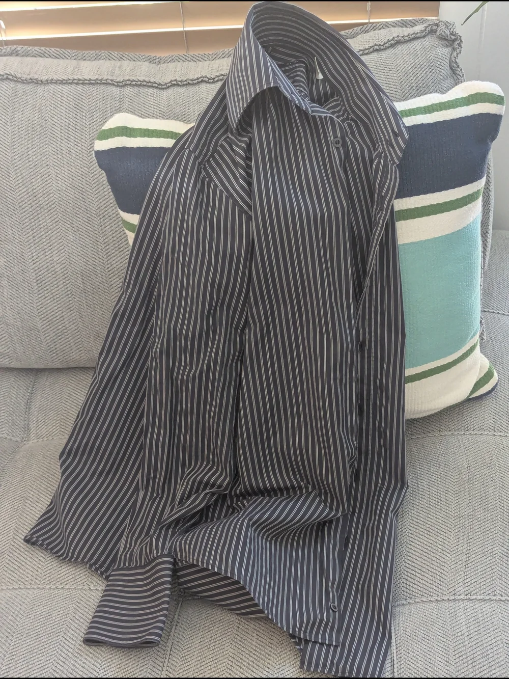 Gucci Men's Striped Dress Shirt Size 41 16 Charcoal Black White Made In Italy